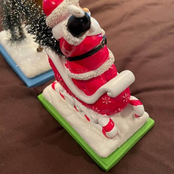 2 Stocking Holders Christmas Santa Claus Clause Deer Sleigh Bottle Brush Tree - Picture 5 of 11